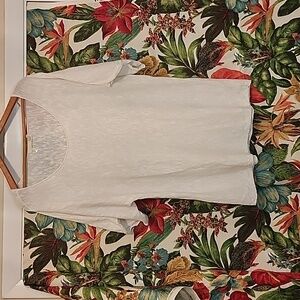 Eileen Fisher Knit Top Women's XL short sleeve cream 56% Linen 44% cotton